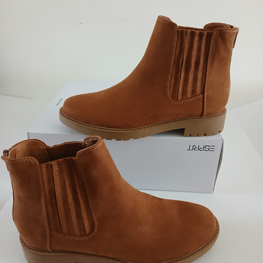 Esprit Tan Suede Ankle Booties Size 7.5 M Shania - Picture 2 of 11